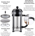 Bodum Chambord French Press Coffee Maker - Black 8-Cup, 1.0L, 34oz - YesWellness.com