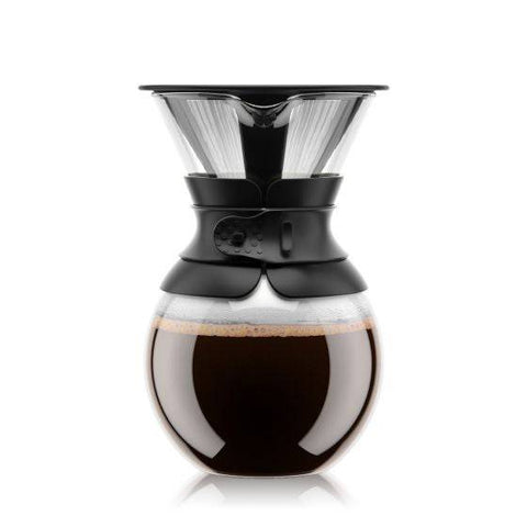 Bodum Pour Over Coffee Maker with Permanent Stainless Steel Filter - Black 1.0L, 34oz - YesWellness.com