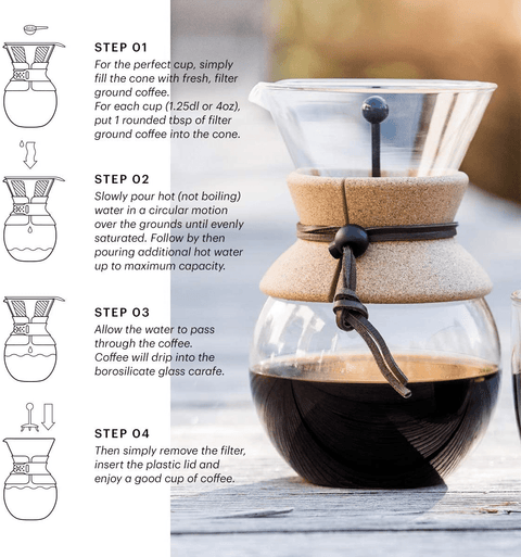 Bodum Pour Over Coffee Maker with Permanent Stainless Steel Filter - Cork - YesWellness.com