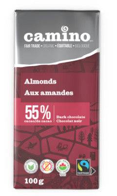 Camino Organic Almonds 55% Cacao Dark Chocolate 12 x 100g - YesWellness.com
