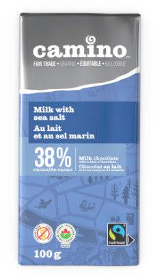 Camino Organic Milk with Sea Salt 38% Cacao Milk Chocolate 12 x 100g - YesWellness.com