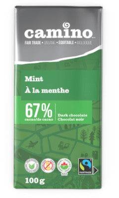 Camino Organic Mint 67% Cacao Dark Chocolate 12 x 100g - YesWellness.com