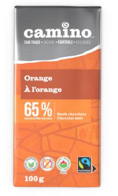 Camino Organic Orange 65% Cacao Dark Chocolate 12 x 100g - YesWellness.com