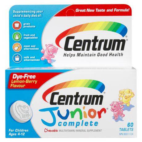 Centrum Junior Complete Multivitamin Lemon-Berry Flavour 60 Chewable Tablets - YesWellness.com