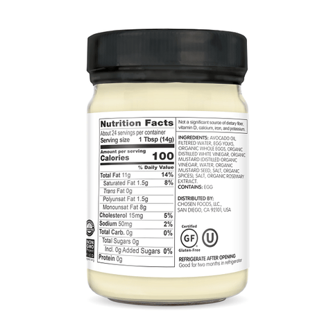 Chosen Foods Classic Mayonnaise 100% Avocado Oil Based 355mL - YesWellness.com
