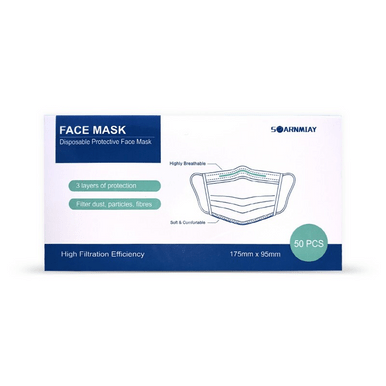 Disposable 3-Ply Earloop Protective Face Masks Blue - Box of 50 - YesWellness.com