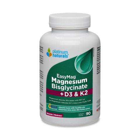 Platinum Naturals EasyMag Magnesium Bisglycinate + D3 & K2 90 Softgels