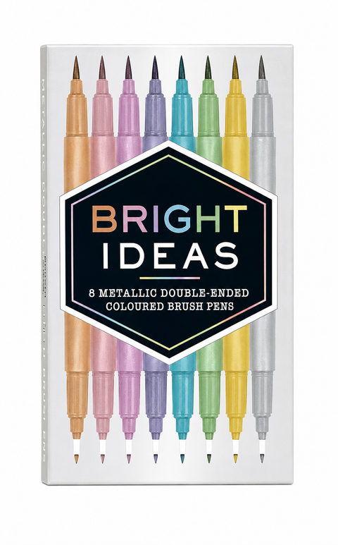 Chronicle Books Bright Ideas: 8 Metallic Double-Ended Colored Brush Pens