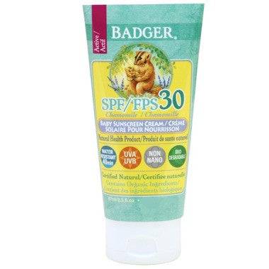 Expires March 2024 Clearance Badger Balm Chamomile Baby Sunscreen Cream SPF 30 87 mL - YesWellness.com