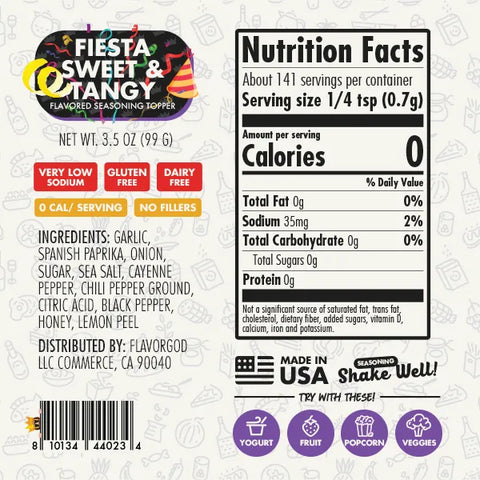 Flavorgod Fiesta Sweet and Tangy Seasoning 99g nutrition facts