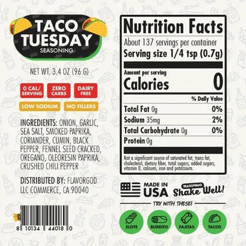 Flavorgod Taco Tuesday Seasoning 96g ingredients
