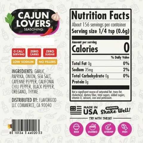 Flavorgod Cajun Lovers Seasoning 113g label