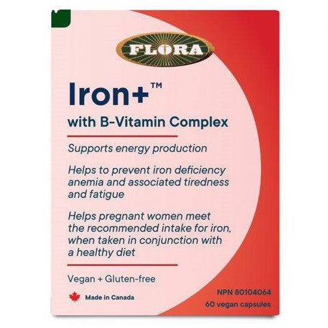 Flora Health Iron+ with B-Vitamin Complex 60 Vegan Capsules - YesWellness.com