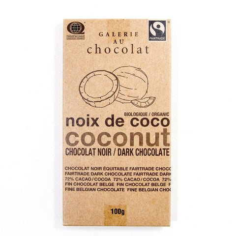 Galerie au Chocolat Organic Coconut Dark Chocolate Bar 100g - YesWellness.com