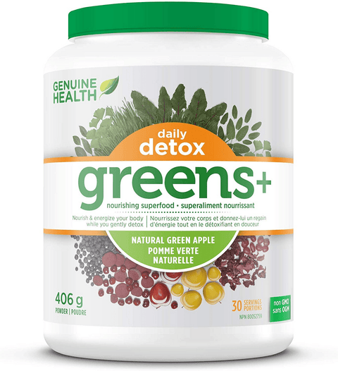 Expires March 2026 Clearance Genuine Health Greens+ Daily Detox Natural Green Apple 406g
