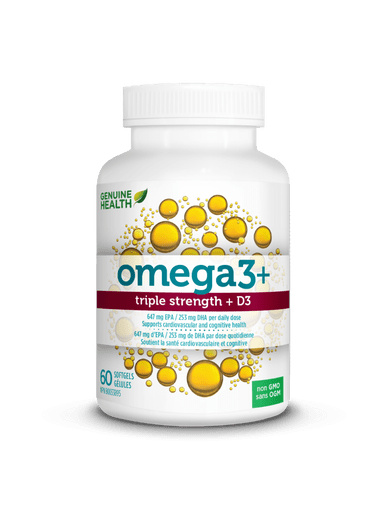 Genuine Health Omega3+ Triple Strength + D3 60 Softgels - YesWellness.com