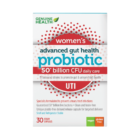 Genuine Health Women's Advanced Gut Health Probiotic 50 billion CFU - UTI 30 Vegan Capsules - YesWellness.com