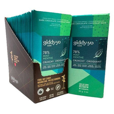 Giddy Yo Reborn 78% Mint Crunchy Ecuadorian Dark Chocolate - Case of 20 Bars - YesWellness.com