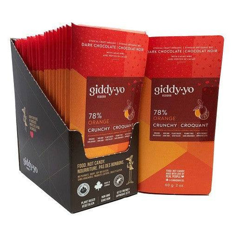 Giddy Yo Reborn 78% Orange Crunchy Ecuadorian Dark Chocolate - Case of 20 Bars - YesWellness.com