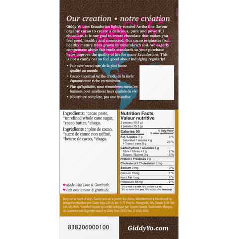 Giddy YoYo Chaga Certified Organic Dark Chocolate Bar - YesWellness.com