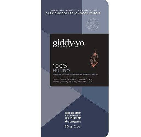 Giddy YoYo Hundo 100% (Sugar Free) Certified Organic Dark Chocolate Bars - YesWellness.com