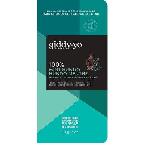Giddy YoYo Hundo Mint 100% (Sugar free) Certified Organic Dark Chocolate Bars - YesWellness.com