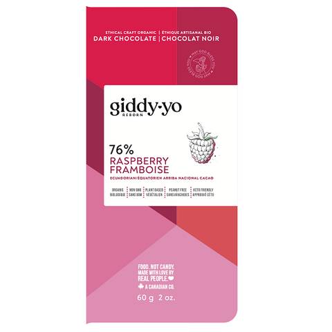 Giddy YoYo Raspberry Certified Organic Dark Chocolate Bars - YesWellness.com
