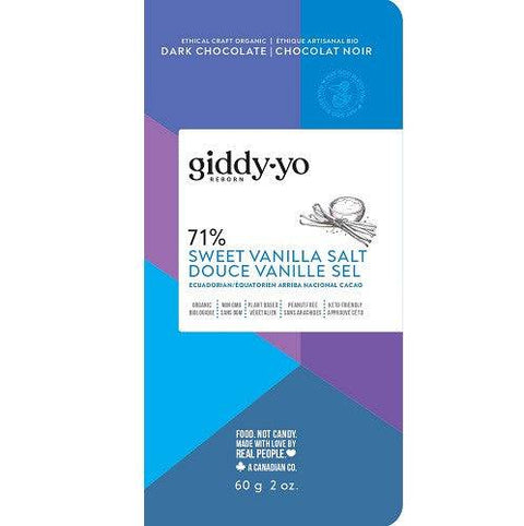 Giddy YoYo Sweet Vanilla 71% Certified Organic Dark Chocolate Bars - YesWellness.com