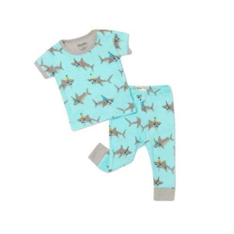 Hatley Boy's Shark Party Organic Cotton Baby Short Sleeve Pajama Set - YesWellness.com