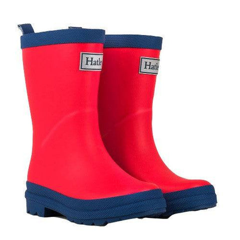 Hatley Girl's Red & Navy Matte Rain Boots - YesWellness.com