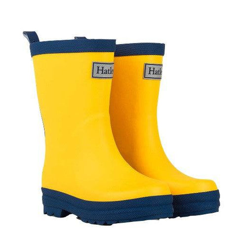 Hatley Girl's Yellow & Navy Matte Rain Boots - YesWellness.com