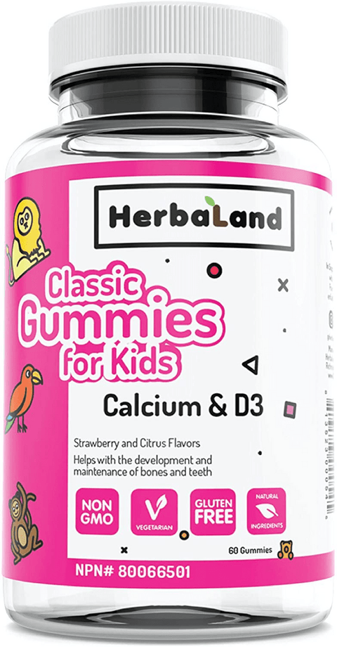 Herbaland Classic Gummies for Kids Calcium & D3 - Strawberry & Citrus Flavours 60 Gummies - YesWellness.com
