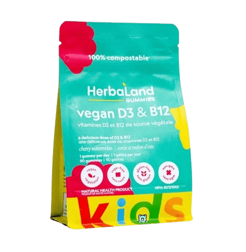 Herbaland Kid's Vegan D3 & B12 Cherry watermelon 90 Gummies - YesWellness.com