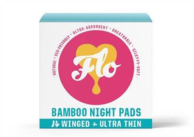 Here We Flo Flo Bamboo Night Pads 14 Winged + Ultra Thin - YesWellness.com