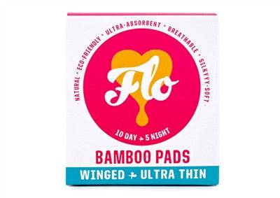Here We Flo Flo Bamboo Pads Winged + Ultra Thin 10 Day + 5 Night - YesWellness.com