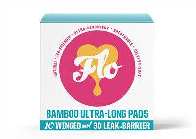 Here We Flo Flo Bamboo Ultra-Long Pads 10 Winged with 3D Leak Barrier - YesWellness.com