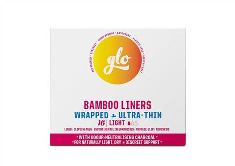 Here We Flo Glo Bamboo Liners Wrapped + Ultra - Thin 16 Liners Light - YesWellness.com