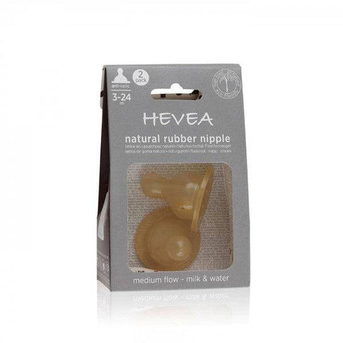 Hevea Natural Rubber Nipples Medium Flow 3-24 Months 2 pack - YesWellness.com