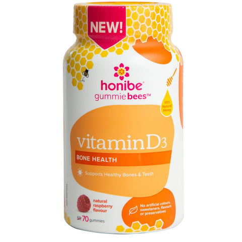 Honibe GummieBees Vitamin D3 Bone Health- Natural Raspberry Flavour 70 Gummies - YesWellness.com