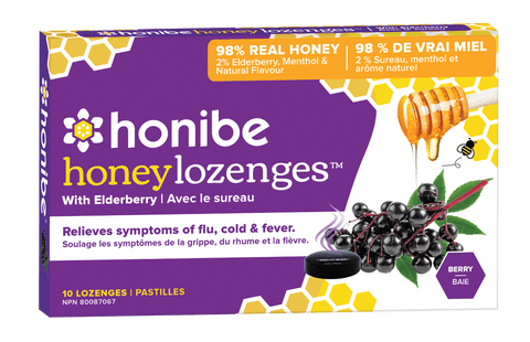 Expires February 2026 Clearance Honibe Honey Lozenges Relieves Symptoms of Flu, Cold & Fever with Elderberry- 10 Lozenges