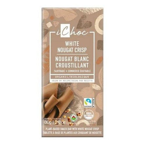 iChoc White Nougat Crisp Vegan Chocolate Bar 80 grams - YesWellness.com