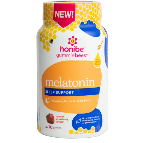 Expires April 2024 Clearance Honibe GummieBees Melatonin sleep Support Natural Strawberry Flavour 70 Gummies - YesWellness.com