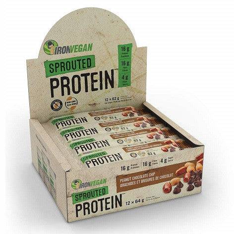 Iron Vegan Sprouted Protein Bar Peanut Chocolate Chip 12 x 62g - YesWellness.com