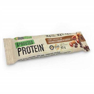 Iron Vegan Sprouted Protein Bar Peanut Chocolate Chip 12 x 62g - YesWellness.com