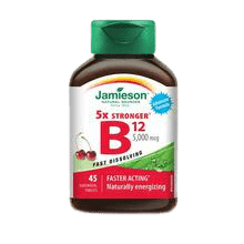 Jamieson 5x Stronger Vitamin B12 5000mcg 45 sublingual Tablets - YesWellness.com