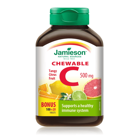 Jamieson Chewable C 500mg Tangy Citrus Fruit Bonus Size 100+20 Tablets - YesWellness.com