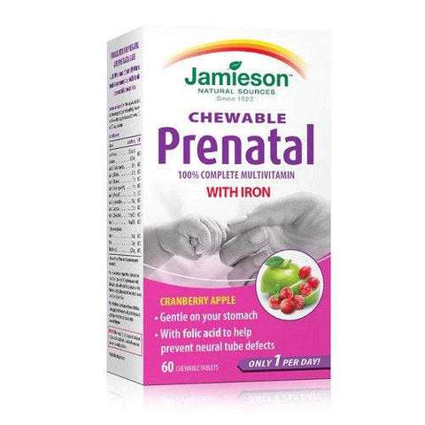 Expires June 2026 Clearance Jamieson Chewable Prenatal Multivitamin With Iron Cranberry Apple 60 Tablets