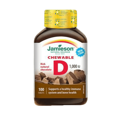 Jamieson Chewable Vitamin D3 1000IU Rich Natural Chocolate 100 Tablets - YesWellness.com