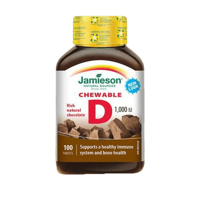 Expires April 2026 Clearance Jamieson Chewable Vitamin D3 1000IU Rich Natural Chocolate 100 Tablets