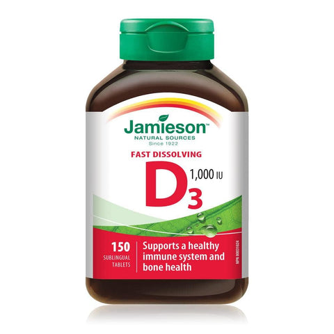 Jamieson Fast Dissolving Vitamin D3 1,000 IU 150 Sublingual Tablets - YesWellness.com